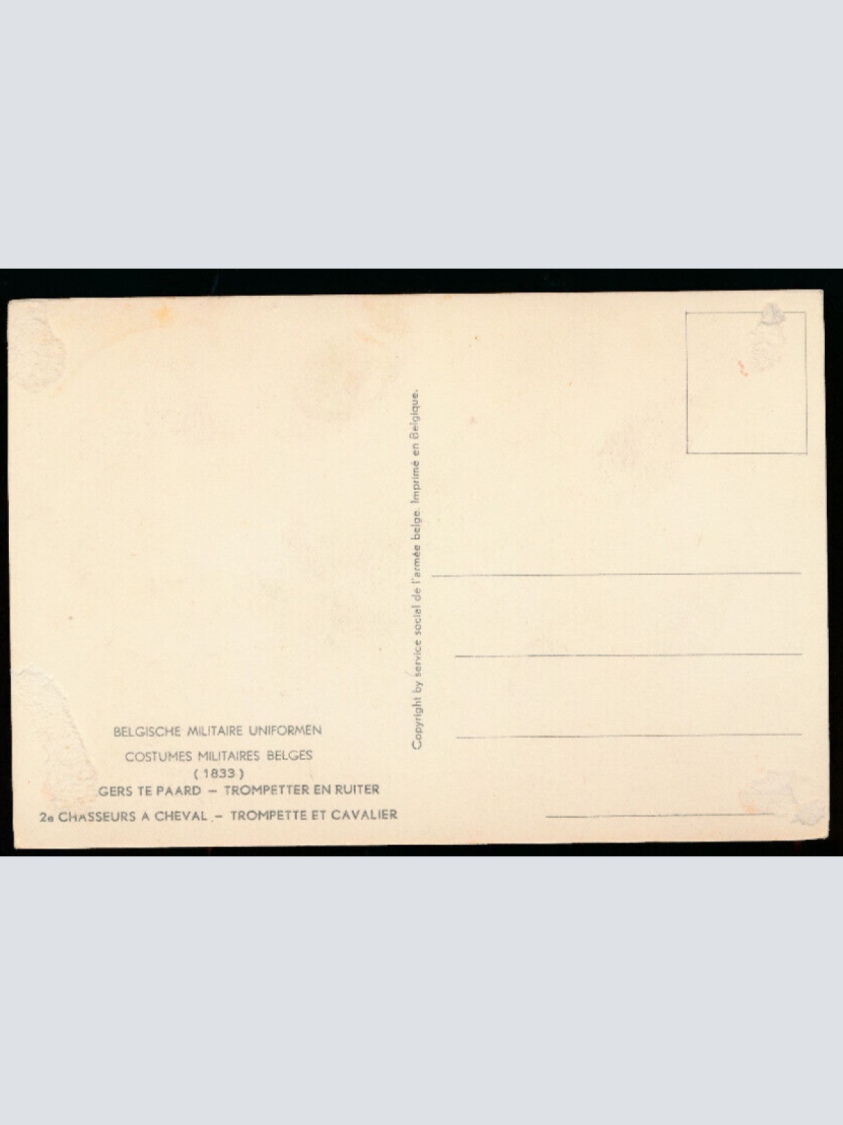 AK Belgische Militäruniformen 2e Chasseurs a Cheval -1833- (1027)