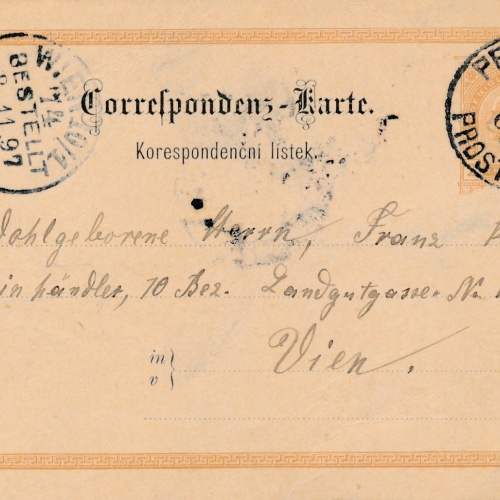 2 Kreuzer Ganzsachen - Karte aus Prossnitz Prostejov (16363)