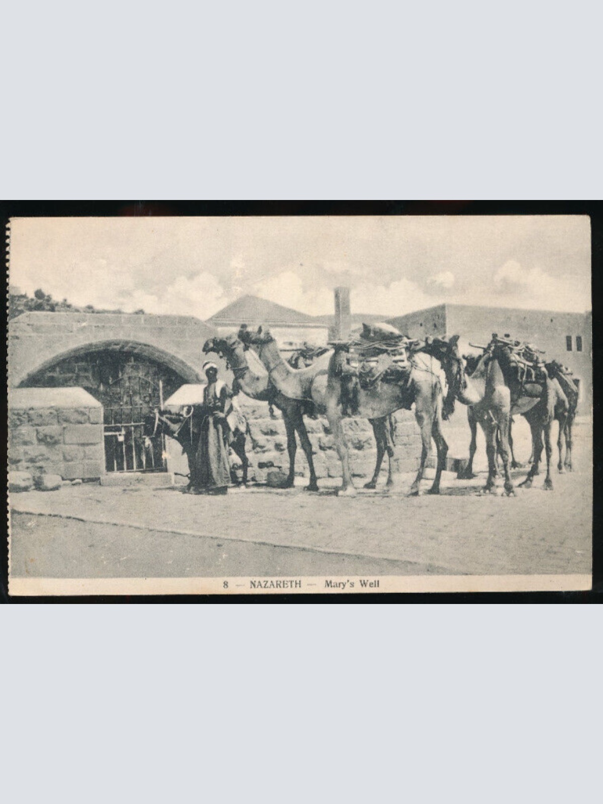 AK aus Nazareth Mary´s Well Mann mit Kamelen Israel (816)