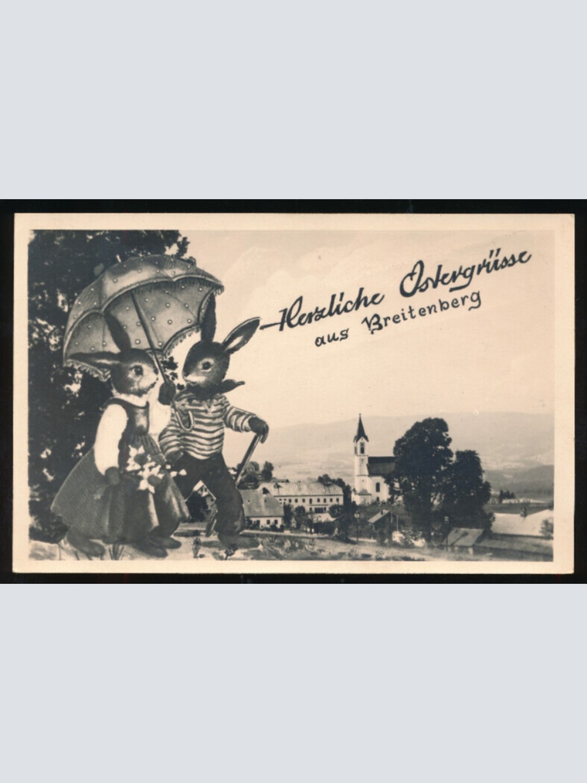AK aus Breitenberg Herzliche Ostergrüsse mit zwei Hasen Bayern (1392)