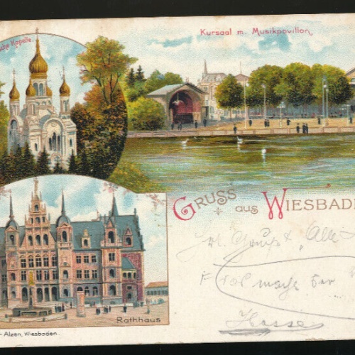 Litho-Karte gruss aus Wiesbaden Hessen (1614)