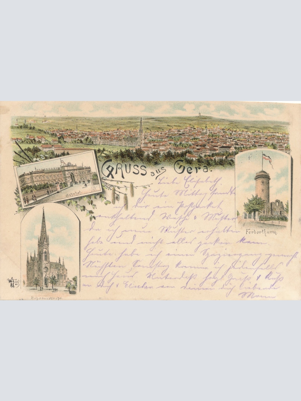 Litho-Karte, Gruss aus Gera, Thüringen (S52)