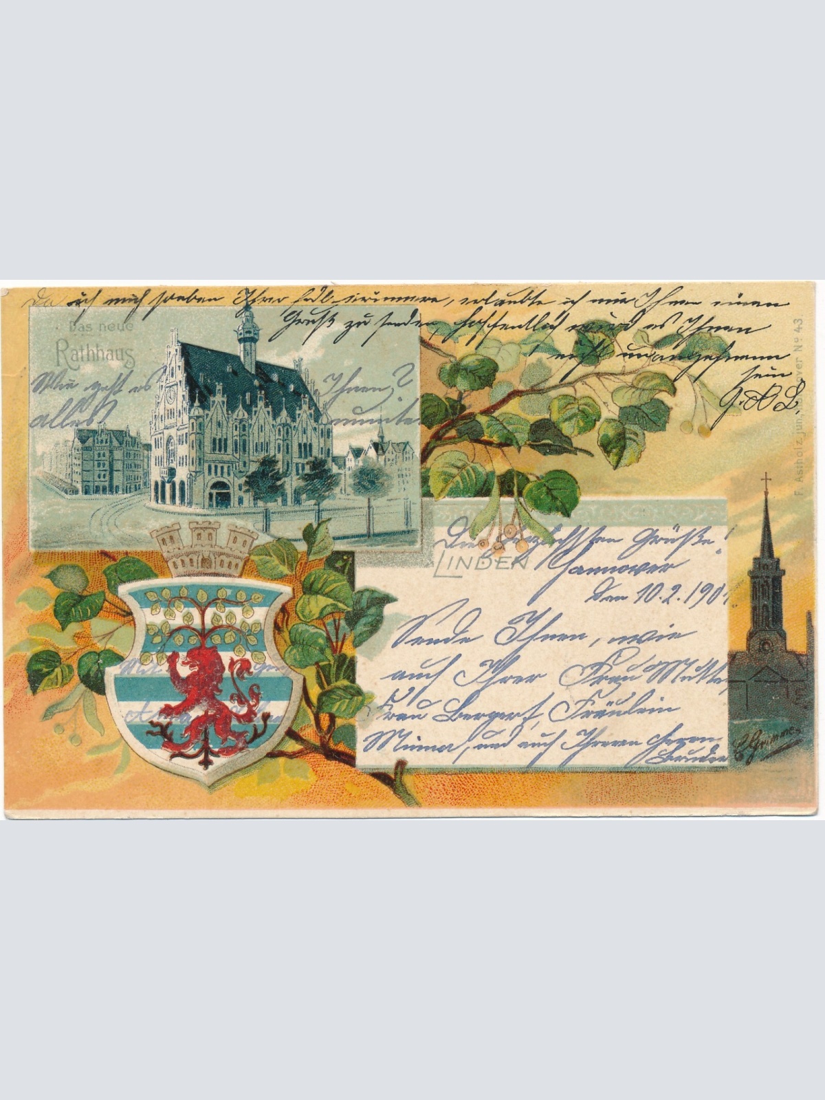 Litho-Karte, Das neue Rathaus, Linden, Hannover, Niedersachsen (S53)