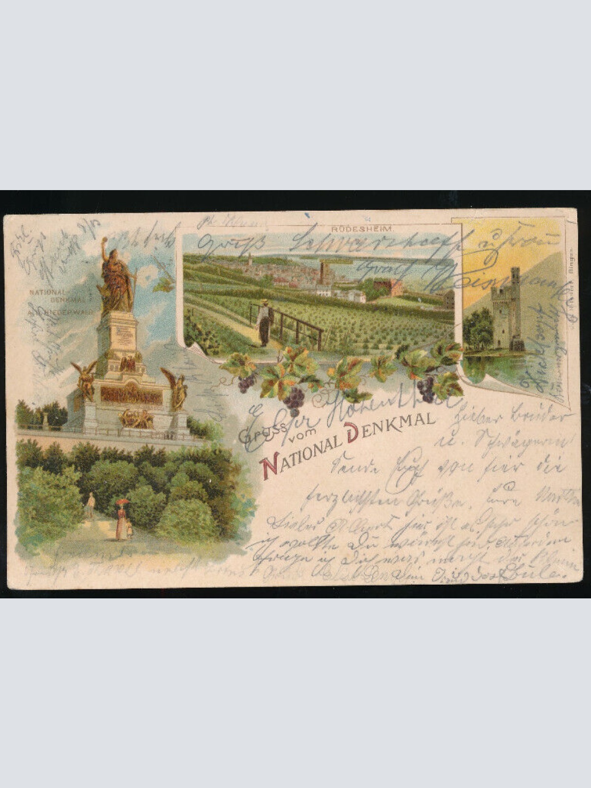 Litho-Karte gruss vom National - Denkmal in Rüdesheim Hessen (1613)