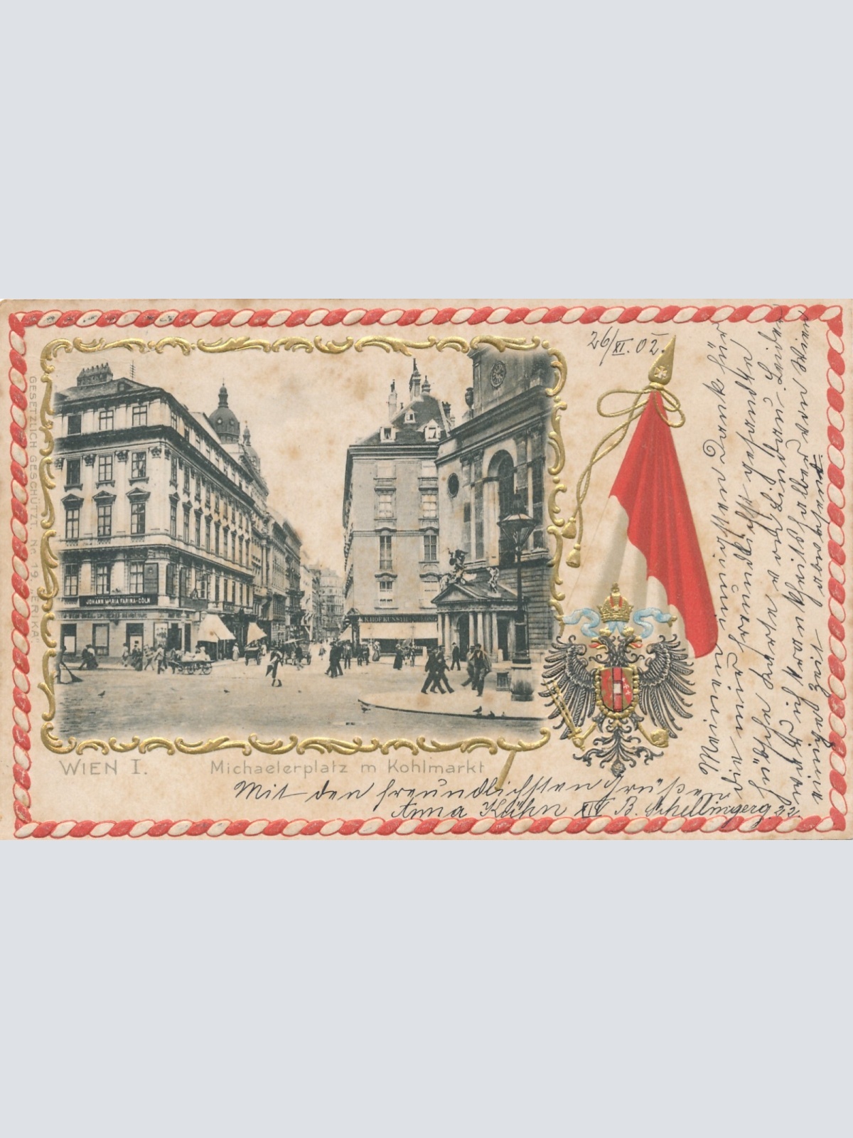 Präge-Karte, Wien I. Michaelerplatz mit Kohlmarkt (S1)