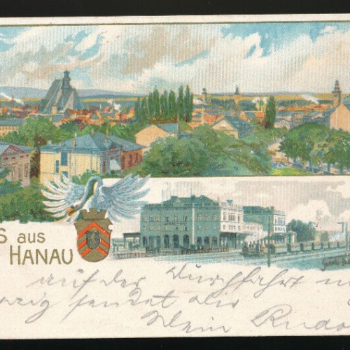 Litho-Karte gruss aus Hanau Hessen (1616)