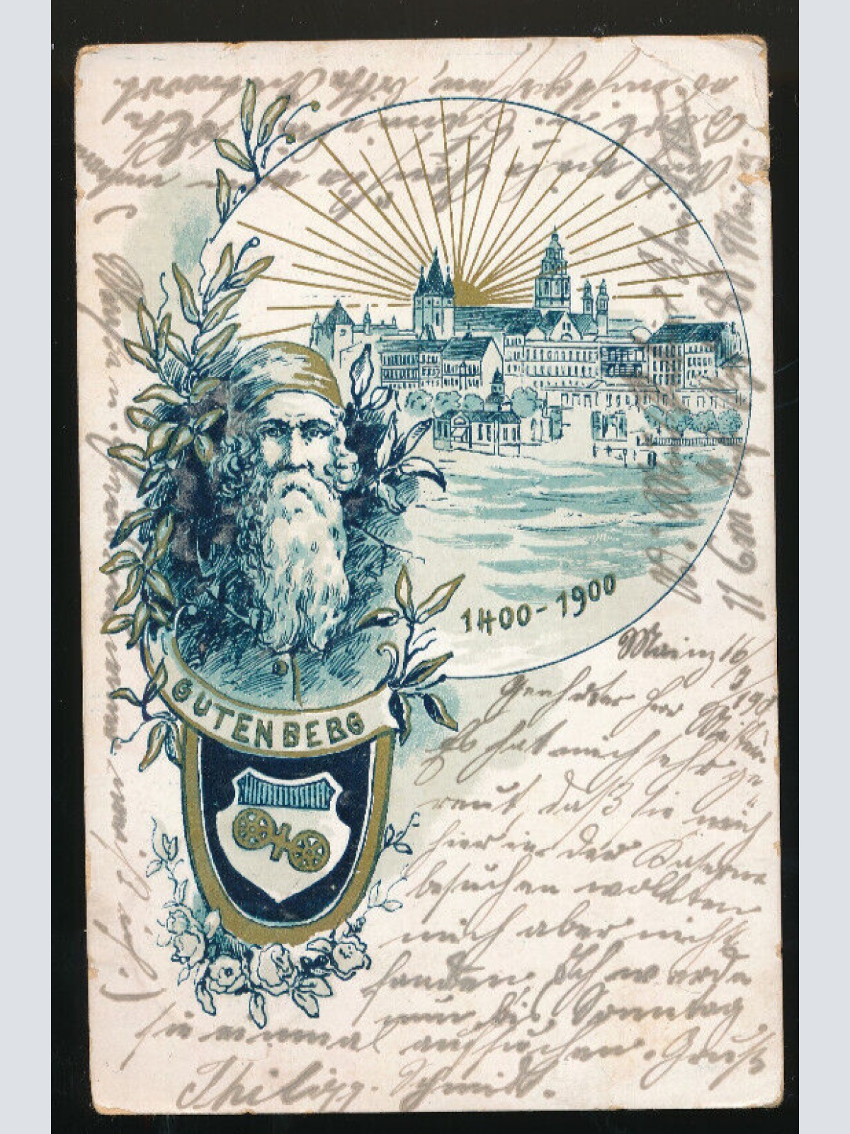 Litho-Karte aus Mainz mit Gutenberg Rheinland - Pfalz (1618)