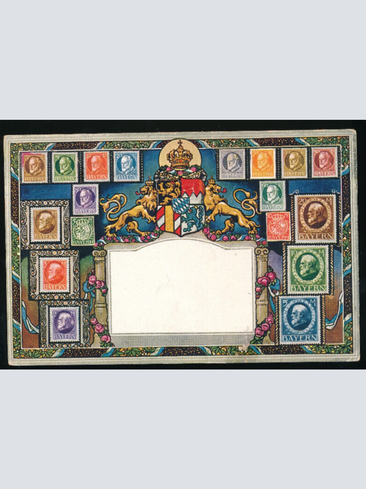 AK aus Bayern mit Wappen und Briefmarken (1241)