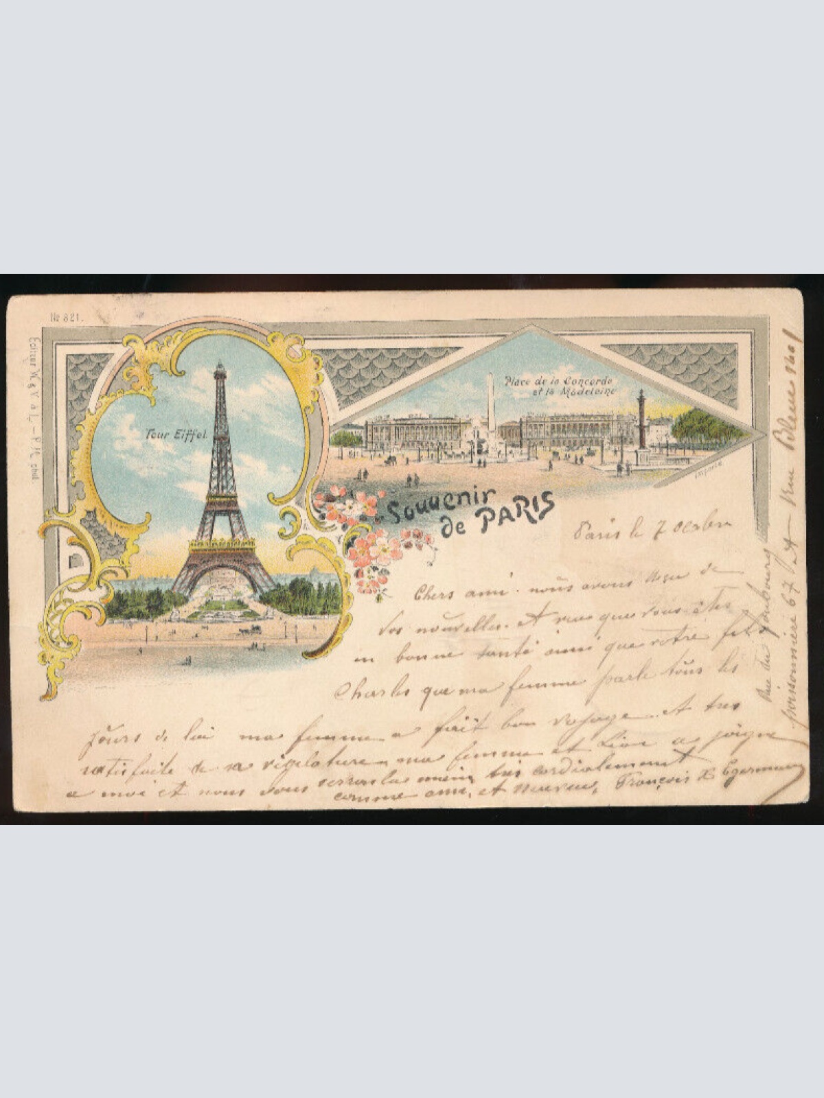 Litho-Karte Souvenir de Paris Frankreich (1929)