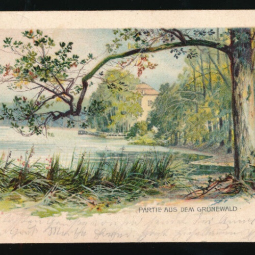 Litho-Karte partie aus dem Grünwald - Grunewald Bayern (1931)