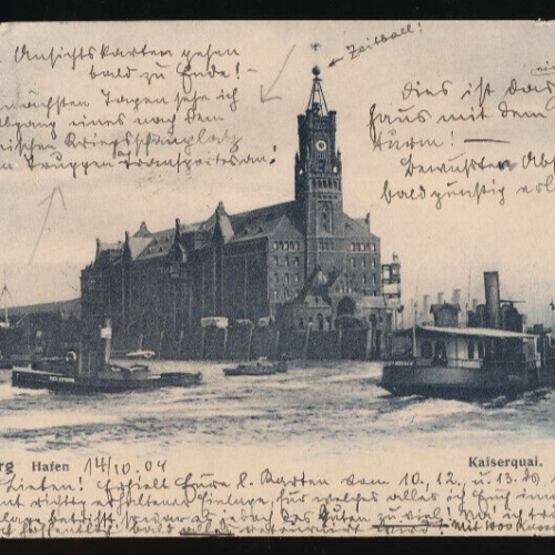 AK aus Hamburg Hafen mit Kaiserquai mit Boot Hamburg (1357)