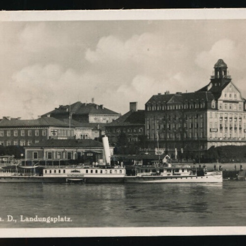 AK aus Linz an der Donau Landungsplatz mit Dampfer Oberösterreich (1840)