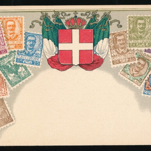 AK mit Wappen und Briefmarken Italien (1246)