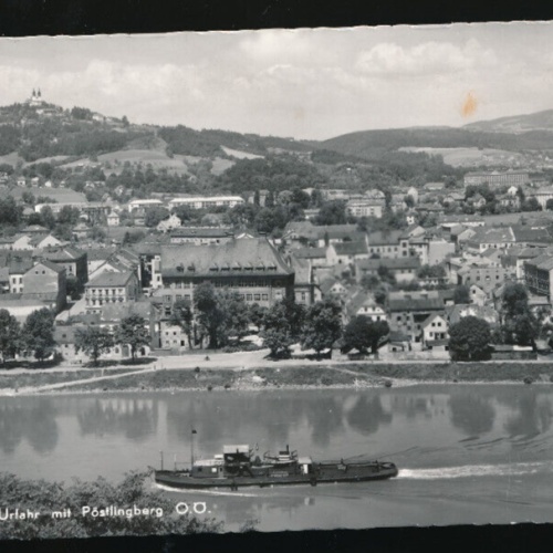 AK aus Linz an der Donau mit Pöstlingberg und Dampfer Oberösterreich (1845)