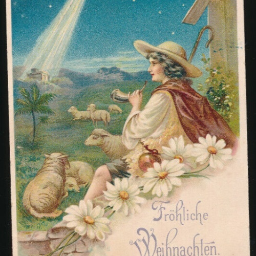 Kunst-Karte Fröhliche Weihnachten Schäfer mit Schafen  (2098)
