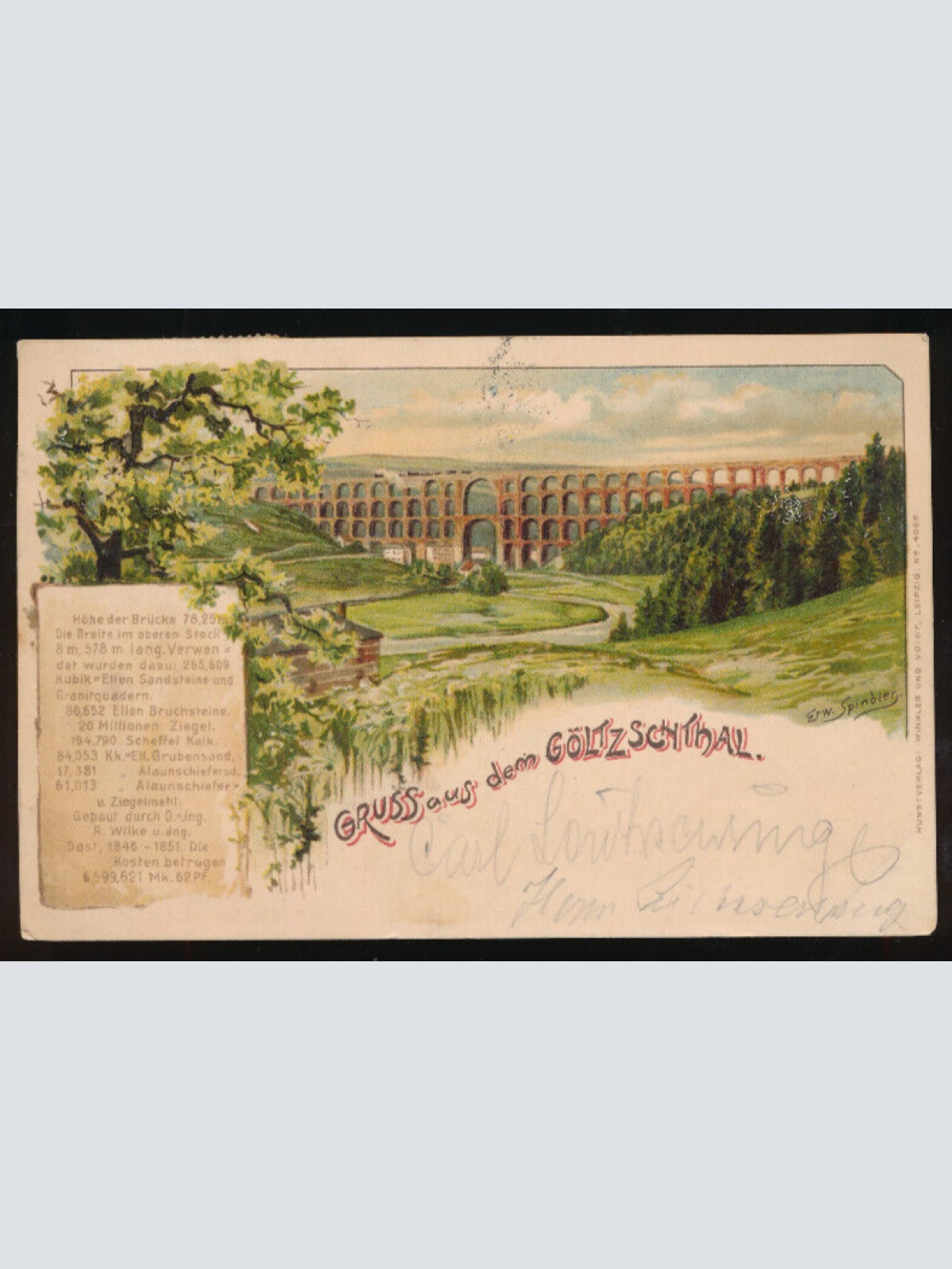 Litho-Karte gruss aus dem Göltzschthal Sachsen (1871)