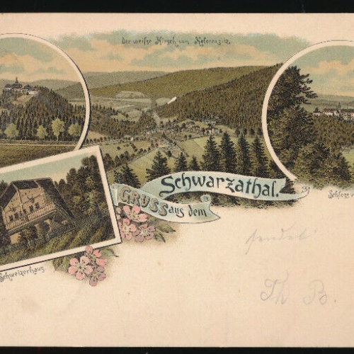Litho-Karte gruss aus dem Schwarzthal Thüringen (1867)