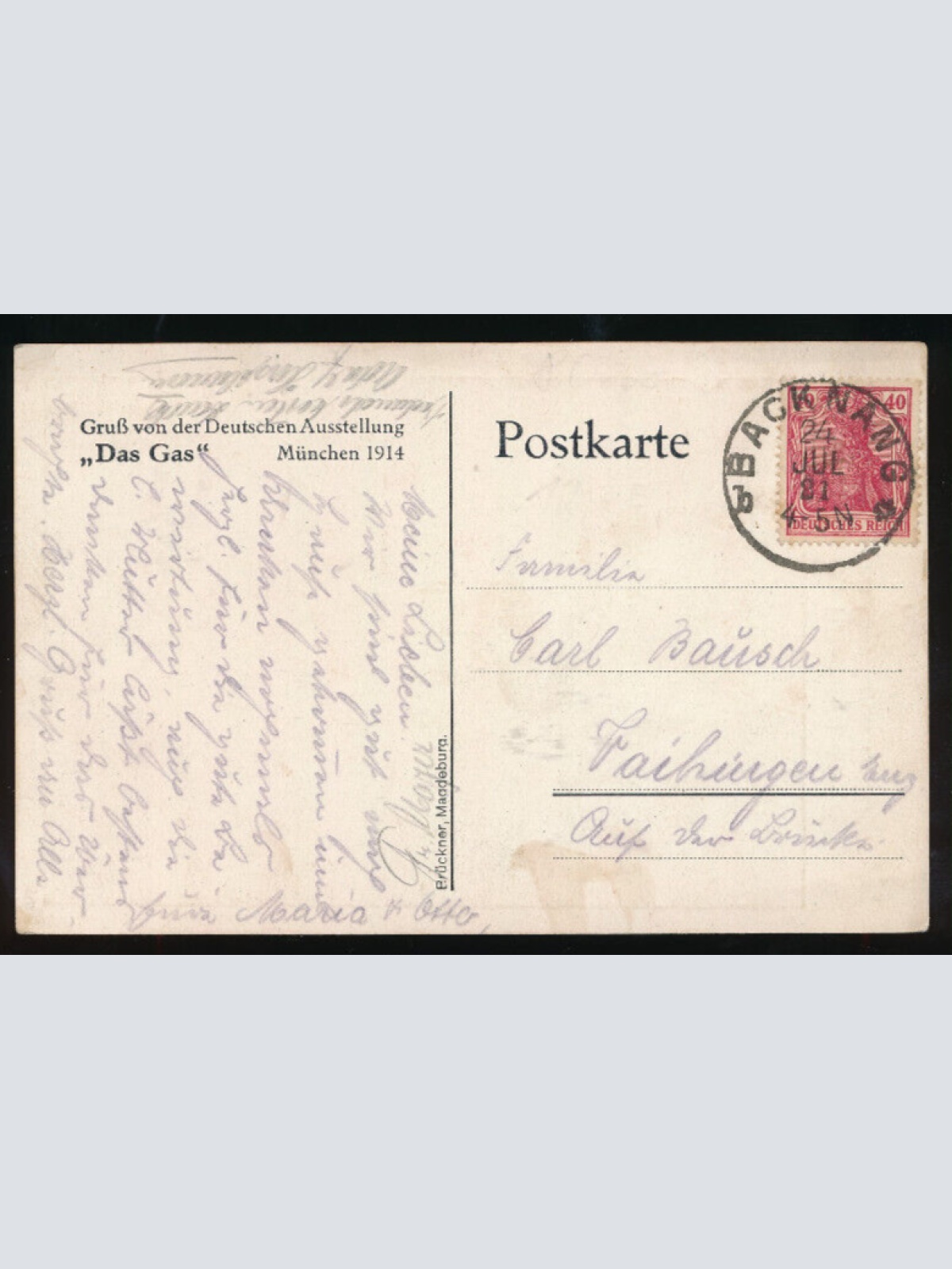 AK gruss von der Deutschen Ausstellung Das Gas (1918)