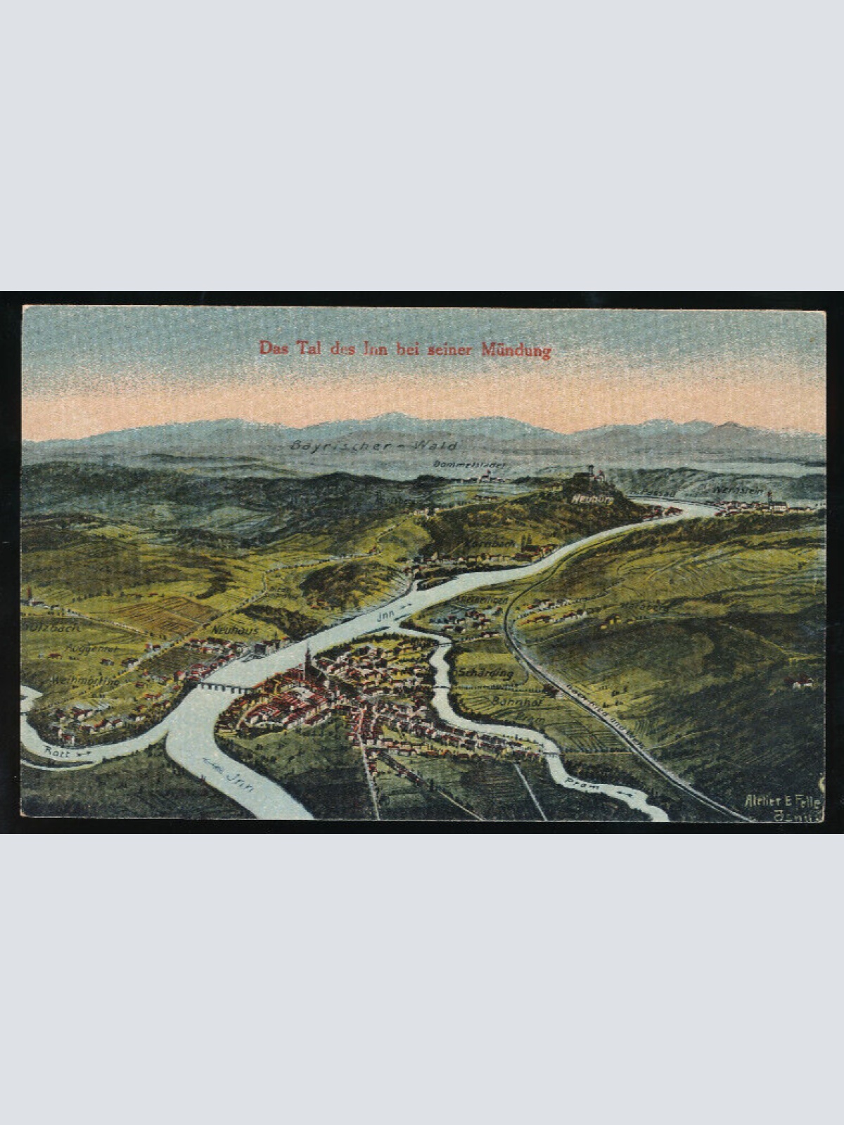 AK das Tal des Inn bei seiner Mündung Oberösterreich (1905)