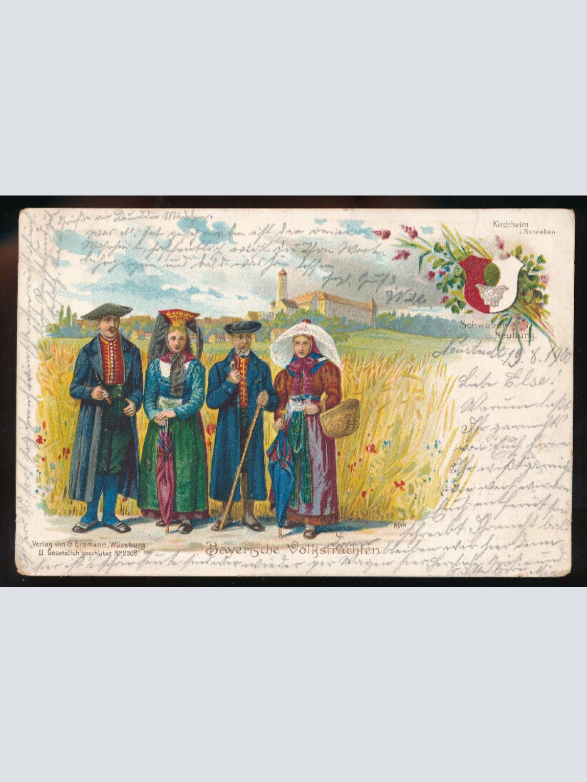 Litho-Karte aus Schwaben Bayrische Volkstrachten Bayern (1911)