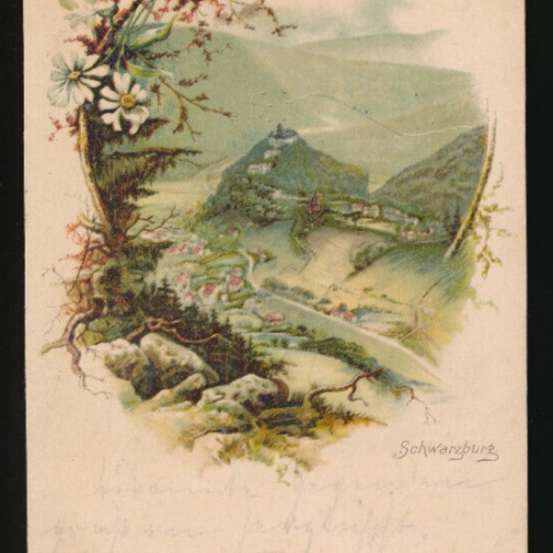 AK aus Schwarzburg mit Weisser Hirsch Hotel und Kurhaus Thüringen (1864)