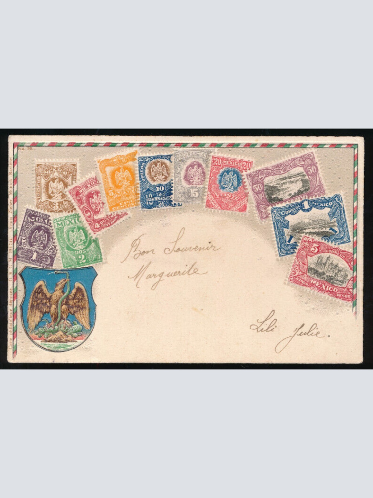 Präge-Karte mit Wappen und Briefmarken Mexico (1244)