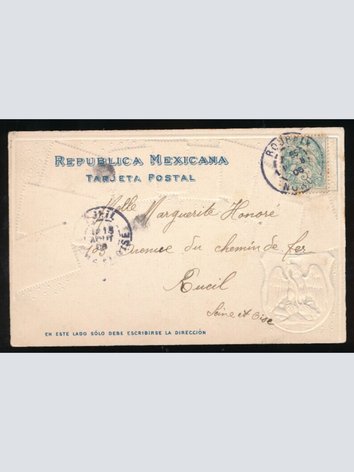 Präge-Karte mit Wappen und Briefmarken Mexico (1244)