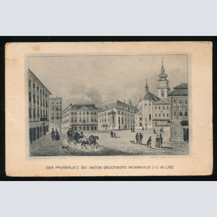 AK aus Linz an der Donau der Pfarrplatz mit Anton Bruckner Haus OÖ (2386)