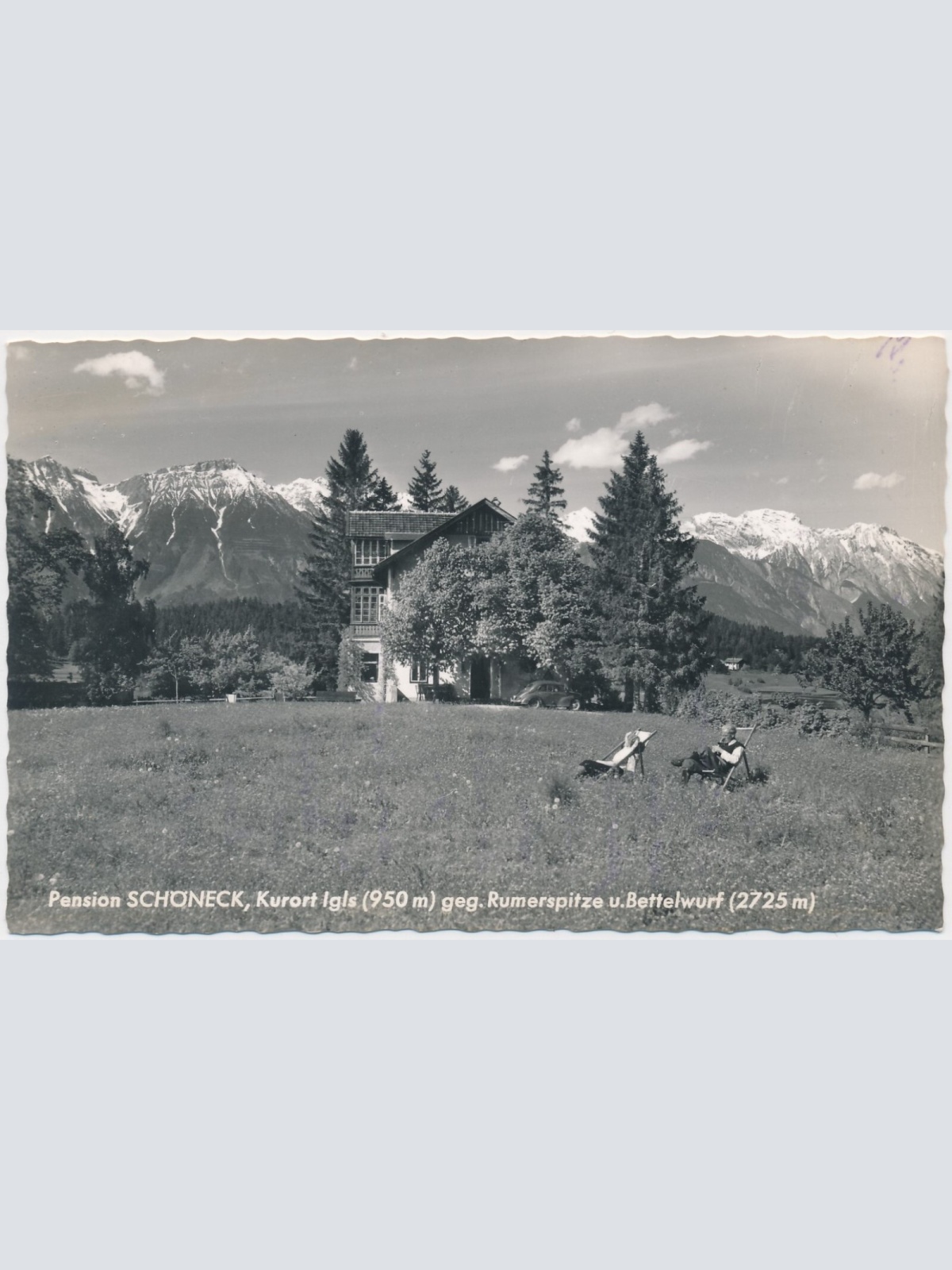 AK, Pension Schöneck, Kurort Igls, geg. Rumerspitze u. Bettelwurf, Tirol (S93)