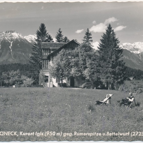 AK, Pension Schöneck, Kurort Igls, geg. Rumerspitze u. Bettelwurf, Tirol (S93)