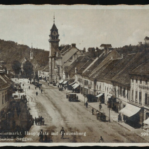 AK aus Leibnitz Hauptplatz mit Frauenberg und Schloß Seggau Steiermark (1807)