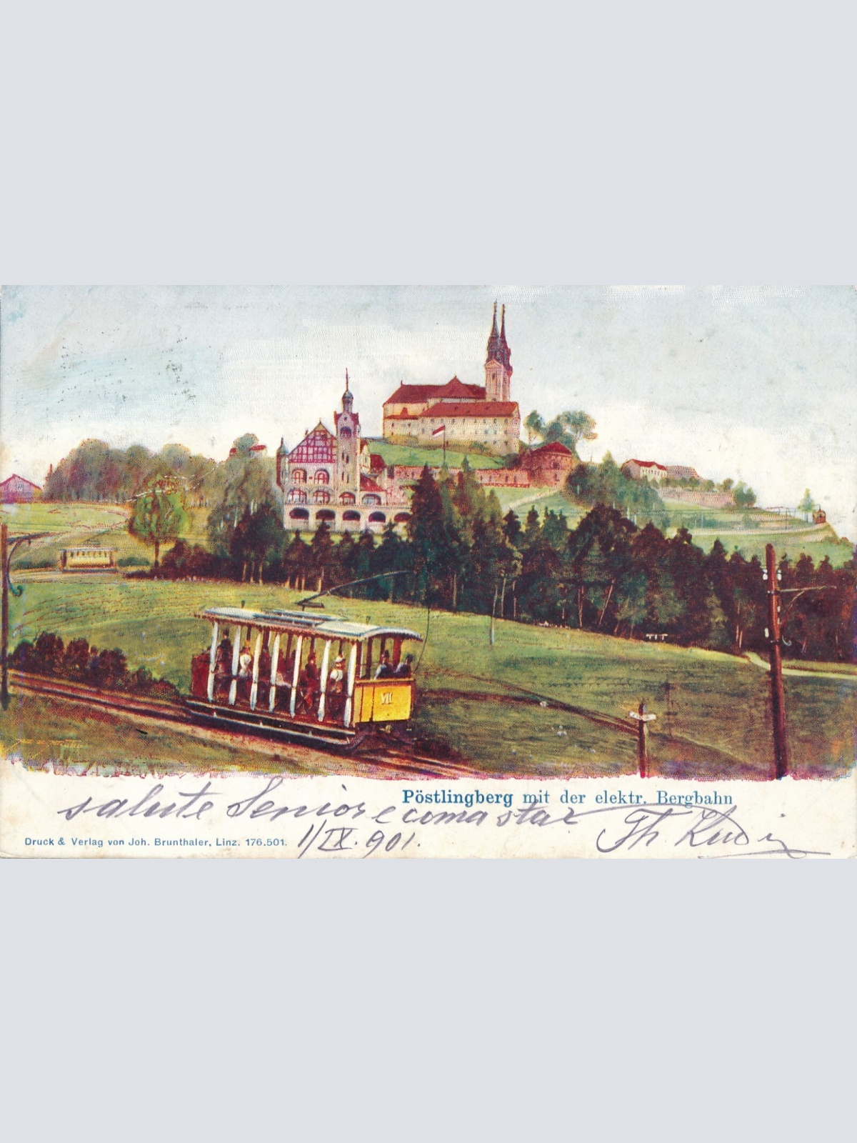 AK, Pöstlingberg mit der elektr. Bergbahn, Linz, Oberösterreich (S121)