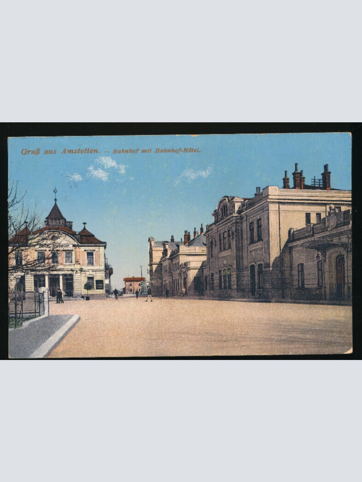 AK gruß aus Amstetten Bahnhof mit Bahnhof Hotel Niedrösterreich (2313)