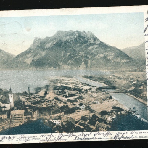 AK aus Ebensee mit dem Traunausfluss Oberösterreich (2534)