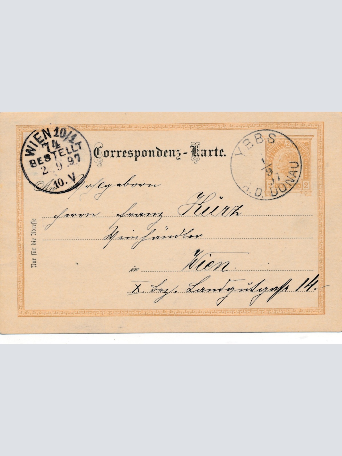 2 Kreuzer Ganzsachen - Karte aus Ybbs an der Donau (16360)