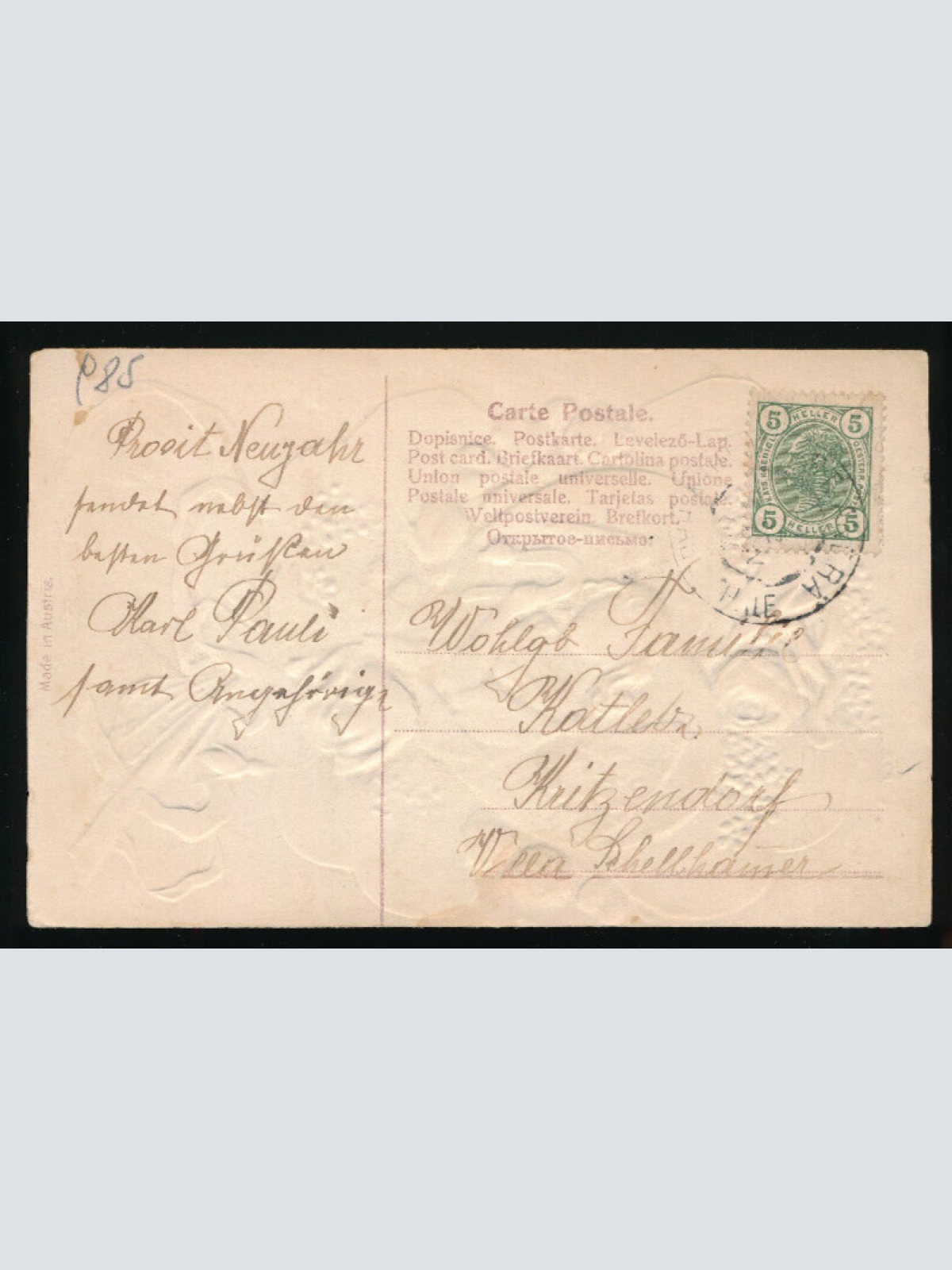 Präge - Glückwunsch - Karte die besten Glückwünsche zum neuen Jahre (2758)