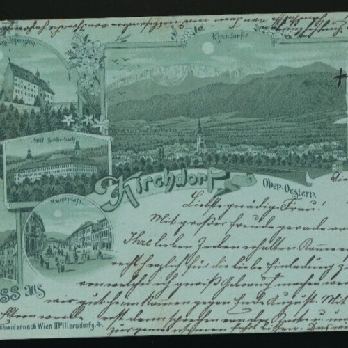 Mondschein - Litho Karte gruss aus Kirchdorf Oberösterreich (2686)