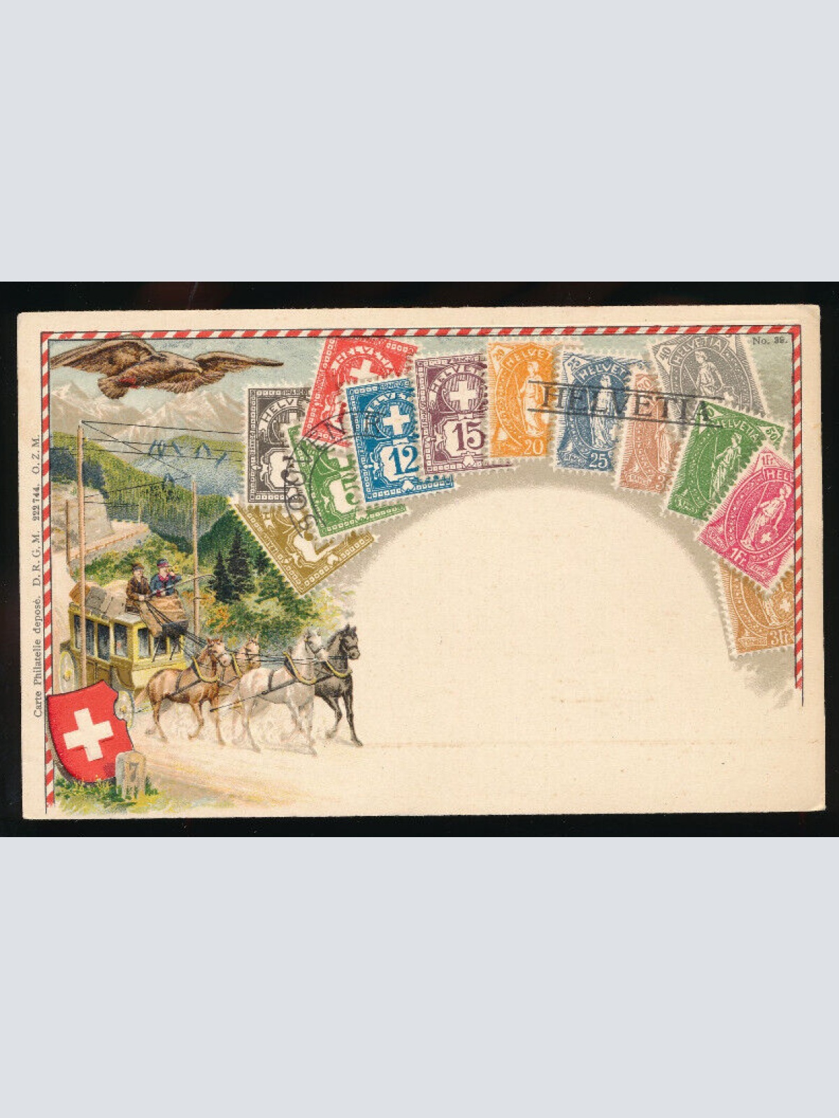 Präge-Litho-Karte Schweiz mit Wappen und Marken (2751)