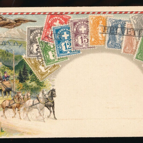 Präge-Litho-Karte Schweiz mit Wappen und Marken (2751)