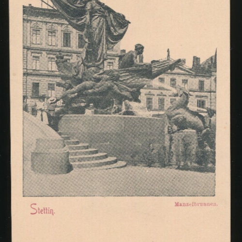 AK aus Stettin Manzelbrunnen mit Reklamezudruck Polen (3037)