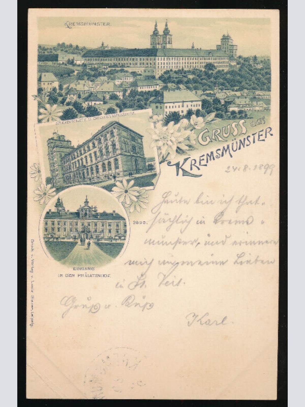 Litho Karte gruss aus Kremsmünster Oberösterreich (2665)
