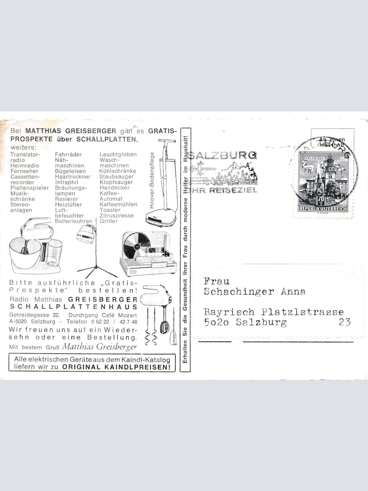 AK aus Salzburg Getreidegasse mit Werbung Ansichtskarte (2693)