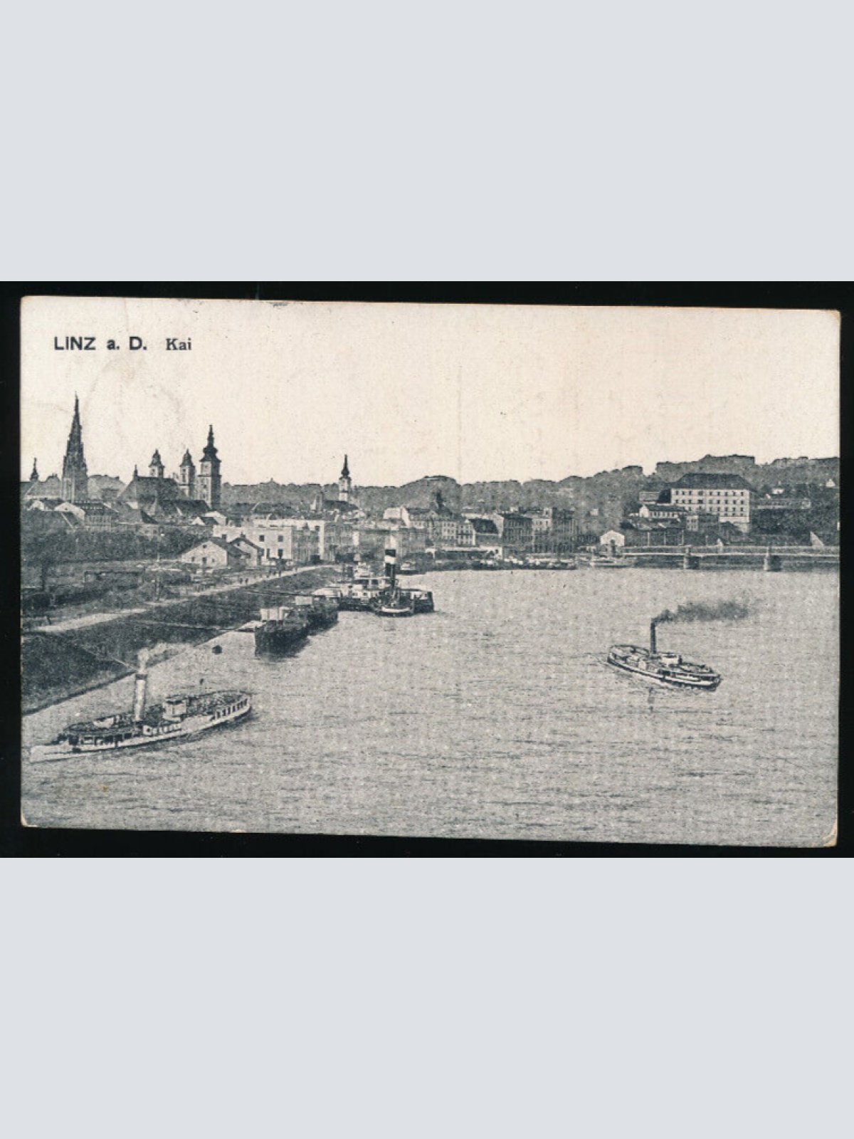AK aus Linz an der Donau Kai mit Dampfer Oberösterreich (2559)