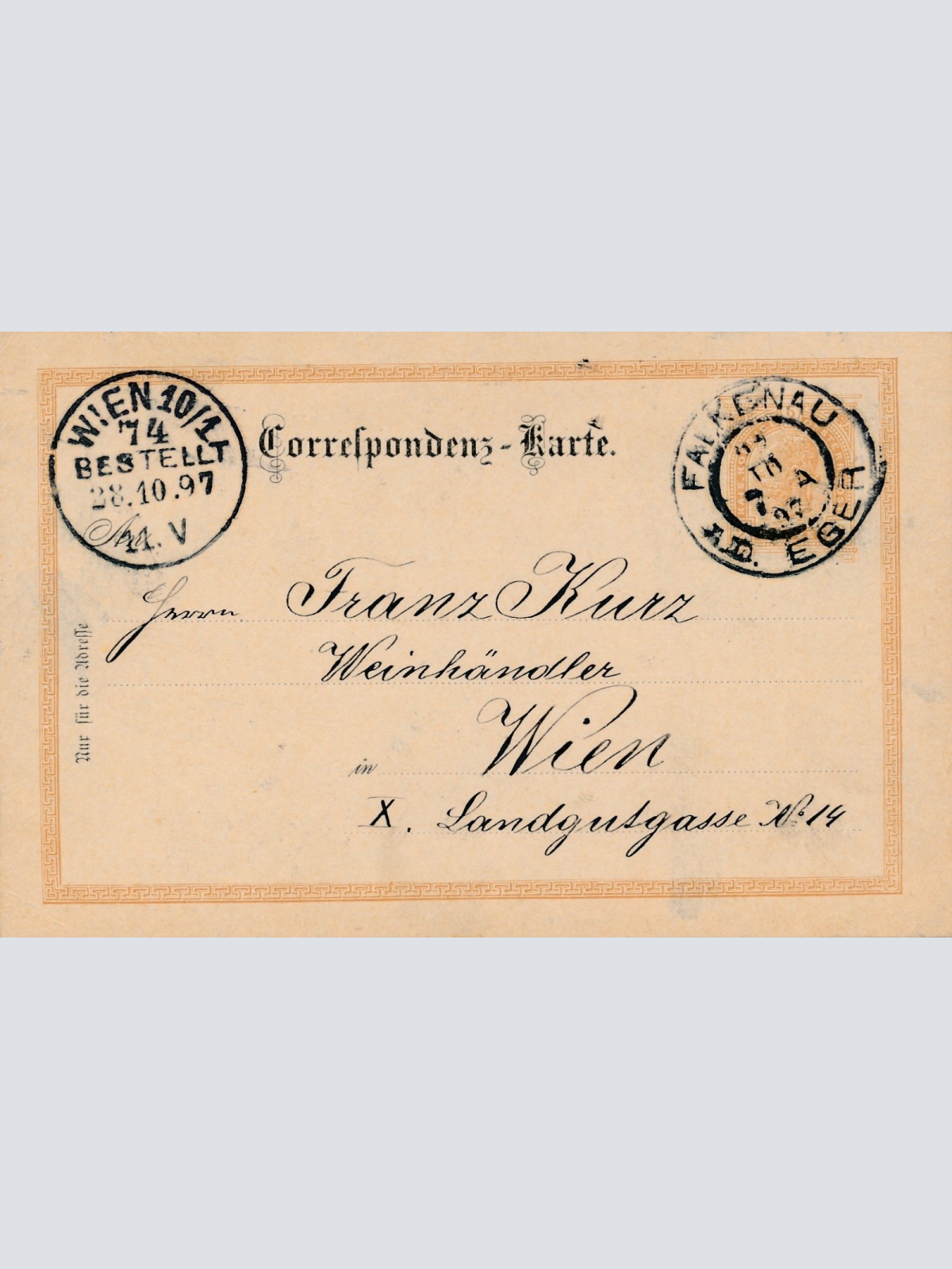 2 Kreuzer Ganzsachen - Karte aus Falkenau an der Eger (16358)