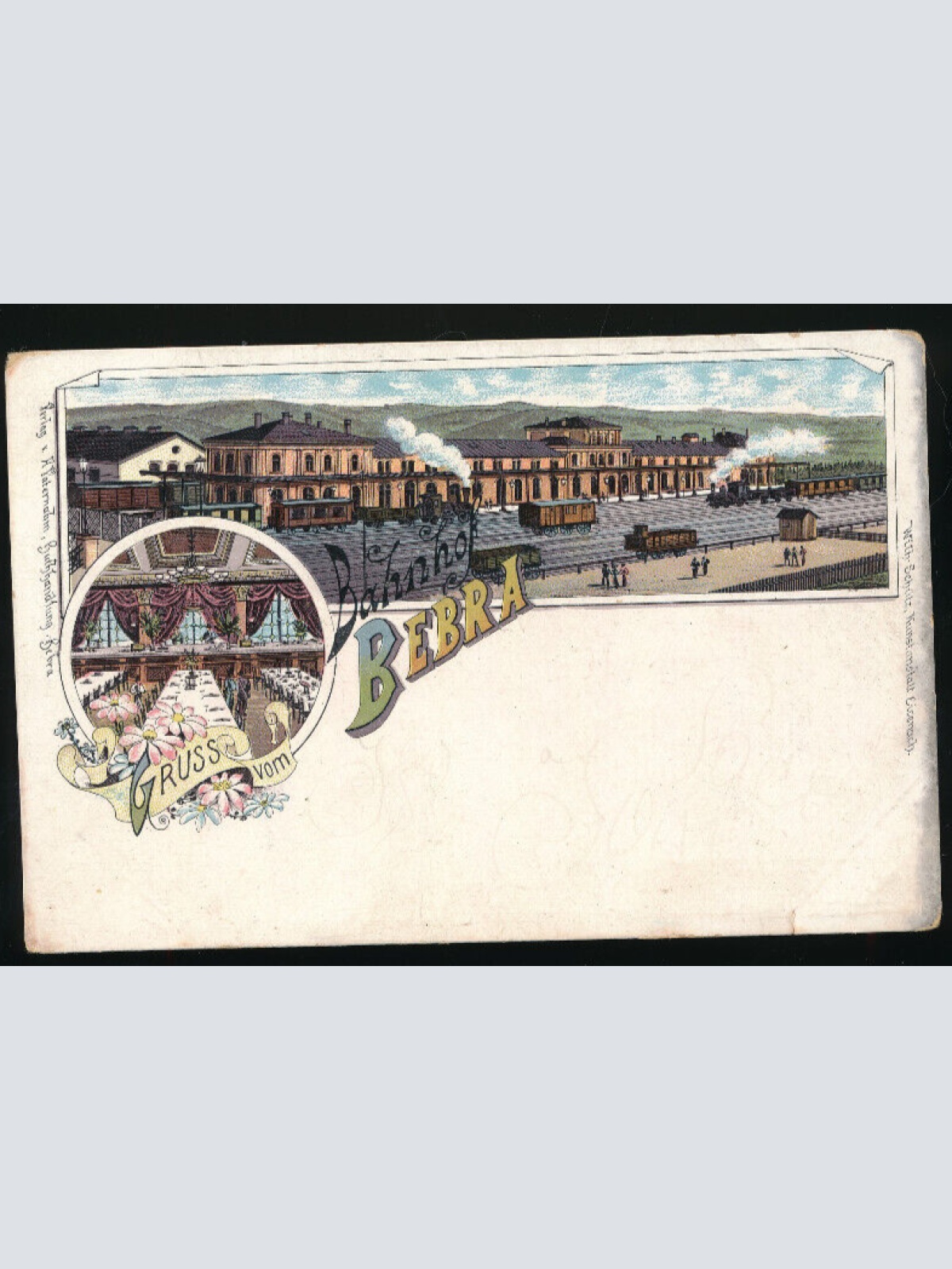 Litho-Karte gruss vom Bahnhof Berba Hessen (2885)