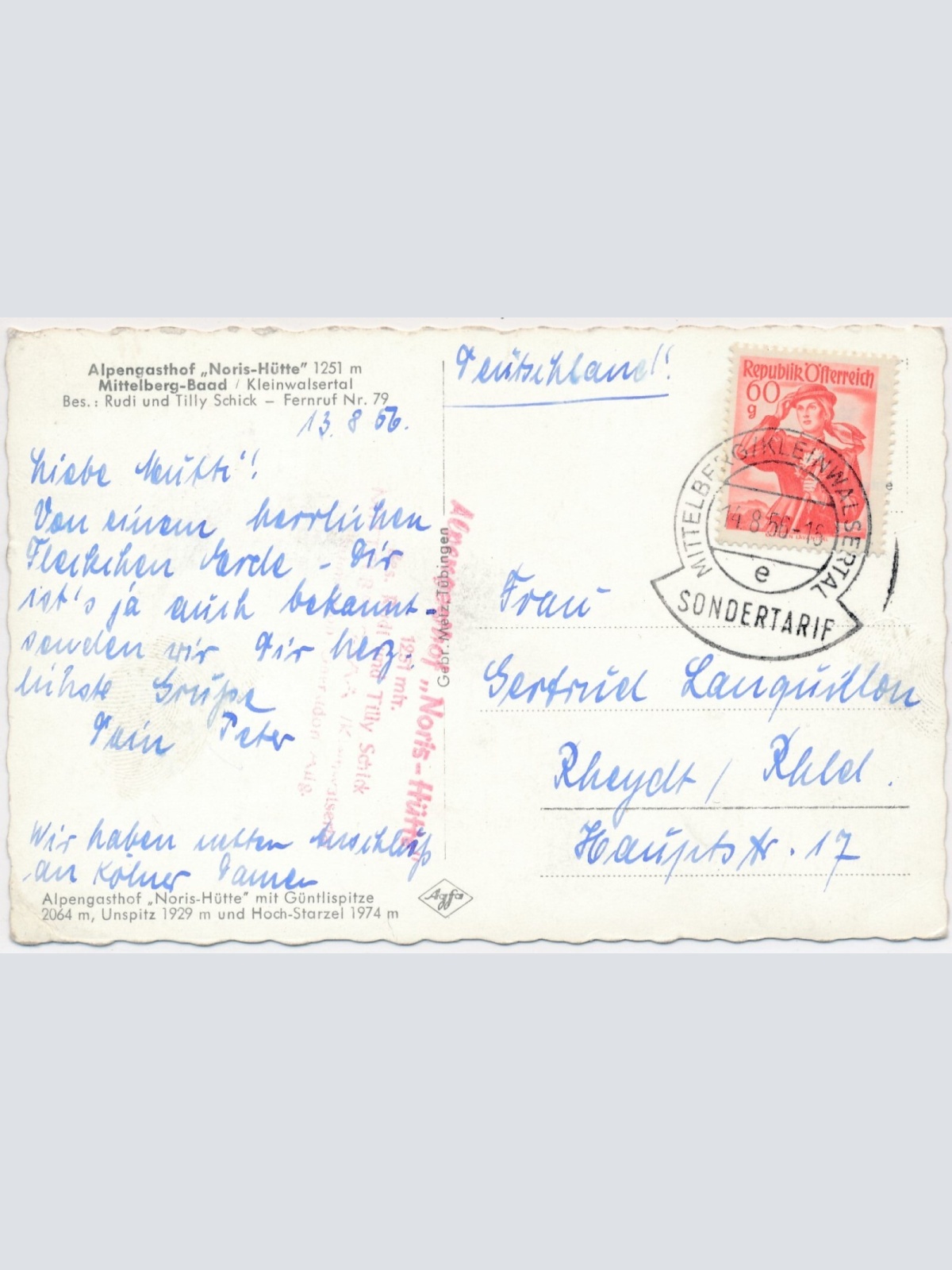 AK, Alpengasthof Noris Hütte, Mittelberg-Baad, Vorarlberg (S346)