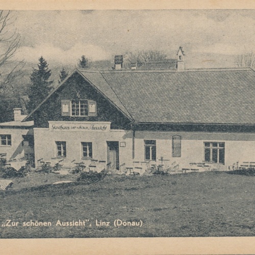 AK, Gasthaus Zur schönen Aussicht, Linz, Donau, Oberösterreich  (S224)