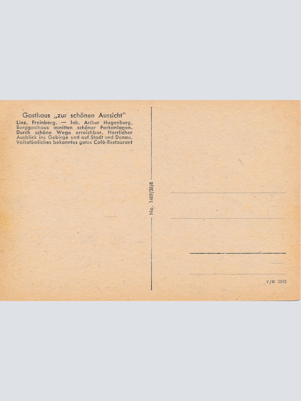 AK, Gasthaus Zur schönen Aussicht, Linz, Donau, Oberösterreich  (S224)