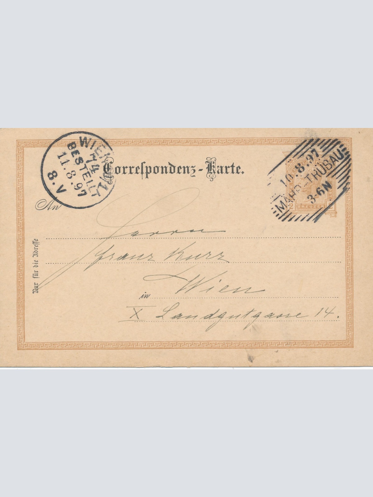 2 Kreuzer Ganzsachen - Karte aus Mähr Trüsbau (16356)