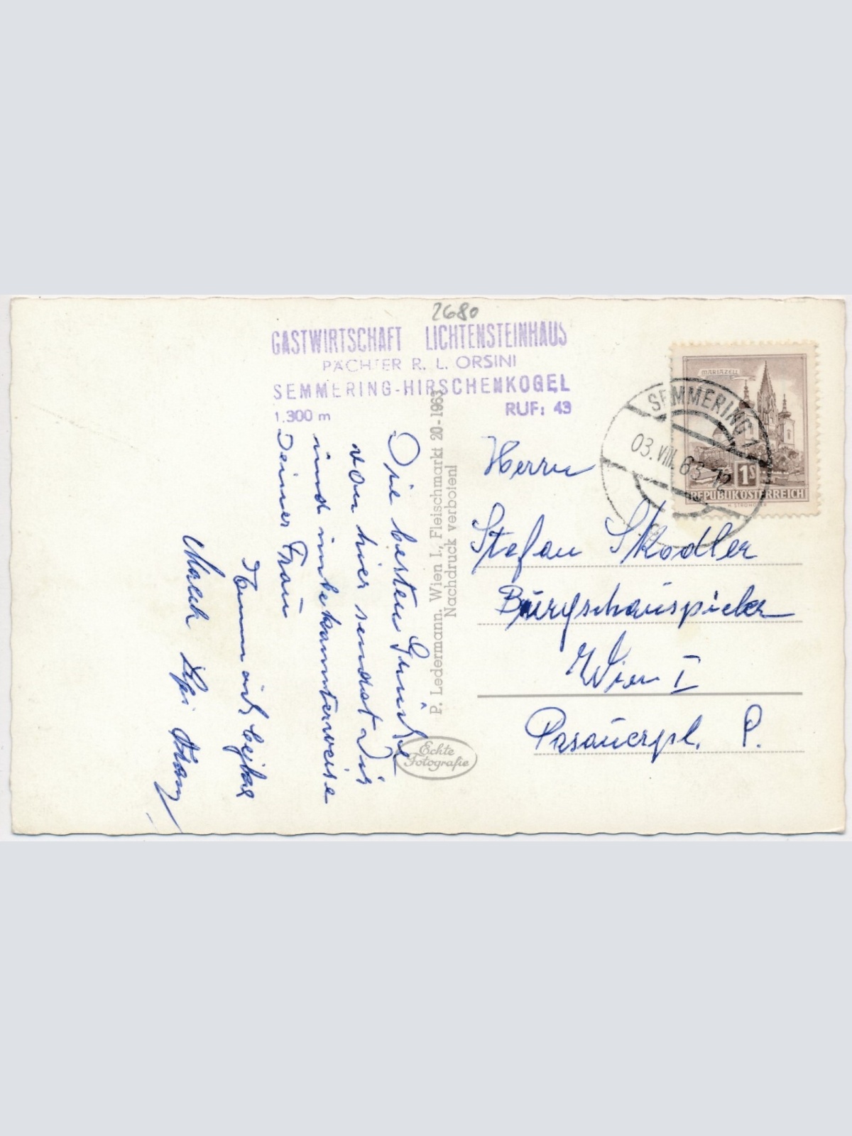 AK, Hirschenkogel, Liechtensteinhaus u. Sessellift, Niederösterreich (S414)